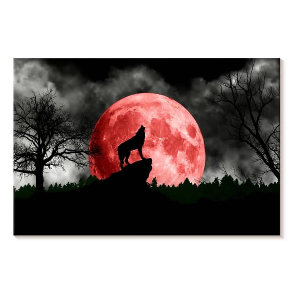 Elephant Stock Wolf And Moon Wall Art - Horizontal Canvas Wall Art - Dining Room Wall Decor - Gothic Canvas - Black And Gray Decor - 12" x 8"