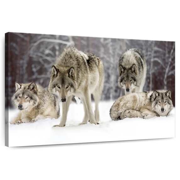 Elephant Stock Wolf Pack Wall Art - Horizontal Canvas Wall Art - Living Room Wall Decor - Animal Canvas - Brown And Gray Decor - 48" x 32"