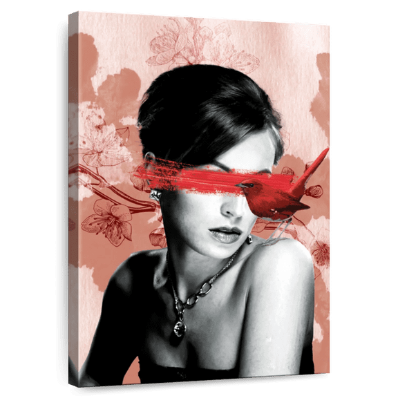 Elephant Stock Woman And Bird Wall Art - Vertical Canvas Wall Art - Hallway Wall Decor - People Canvas - Gray And Brown Decor - 8" x 12"