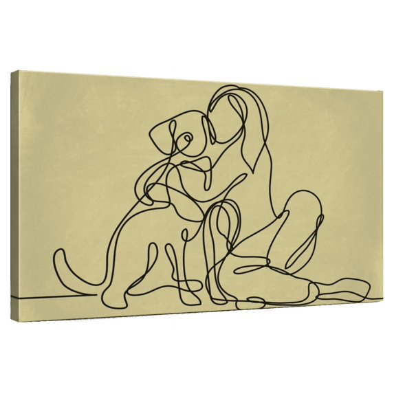 Elephant Stock Woman Loving Dog Wall Art - Horizontal Canvas Wall Art - Living Room Wall Decor - Animal Canvas - Black And Beige Decor - 30" x 20"