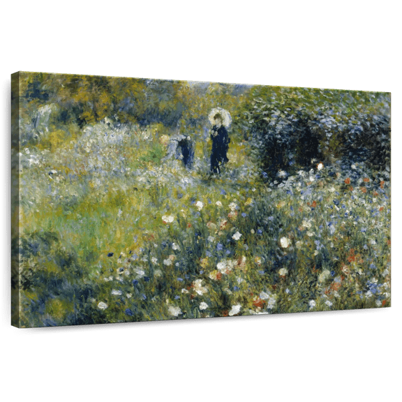 Elephant Stock Woman With A Parasol In A Garden Wall Art - Horizontal Canvas Wall Art - Living Room Wall Decor - Nature Canvas - Blue And Beige Decor By Pierre Auguste Renoir - 48" x 32"