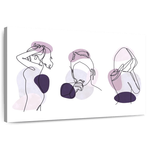 Elephant Stock Women One Line Wall Art - Horizontal Canvas Wall Art - Living Room Wall Decor - People Canvas - Purple And White Decor - 12" x 8"