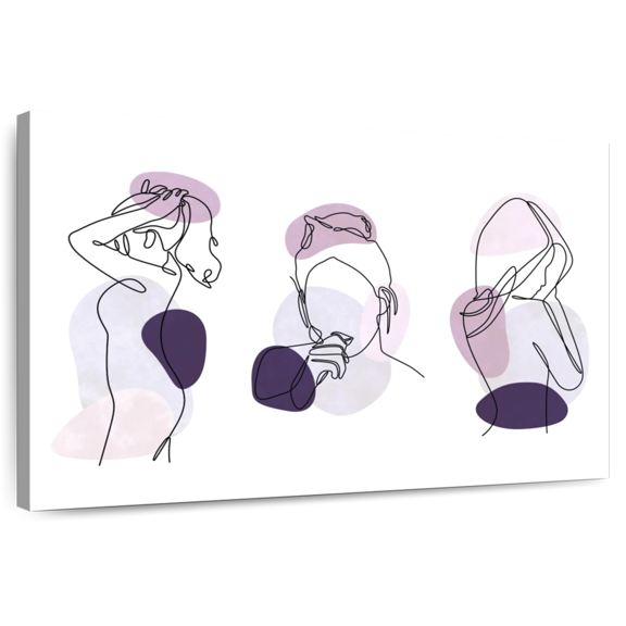 Elephant Stock Women One Line Wall Art - Horizontal Canvas Wall Art - Living Room Wall Decor - People Canvas - Purple And White Decor - 36" x 24"