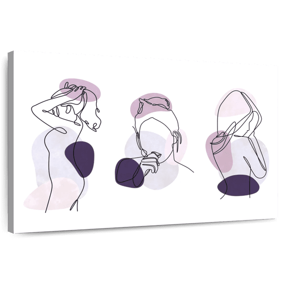 Elephant Stock Women One Line Wall Art - Horizontal Canvas Wall Art - Living Room Wall Decor - People Canvas - Purple And White Decor - 51" x 34"