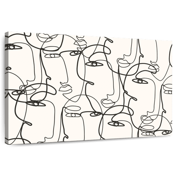 Elephant Stock Women's Faces Illustration Wall Art - Horizontal Canvas Wall Art - Living Room Wall Decor - People Canvas - White And Black Decor - 36" x 24"