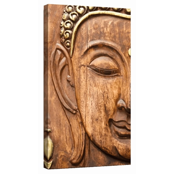Elephant Stock Wood Carved Buddha Wall Art - Religion And Spirituality Canvas Canvas - 12" x 24"