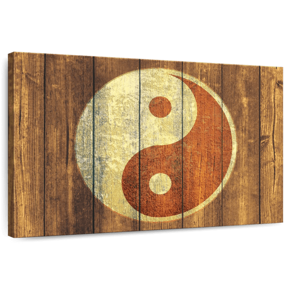 Elephant Stock Wood Style Yin Yang Wall Art - Horizontal Canvas Wall Art - Living Room Wall Decor - Wellness Canvas - Brown And Beige Decor - 24" x 16"