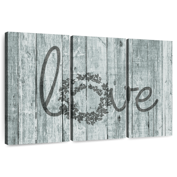 Elephant Stock Wooden Love Typography Wall Art - Horizontal Multi Panel Canvas - Living Room Wall Decor - Inspirational And Typography Multi Panel - Blue And Gray Decor - 65" x 42"