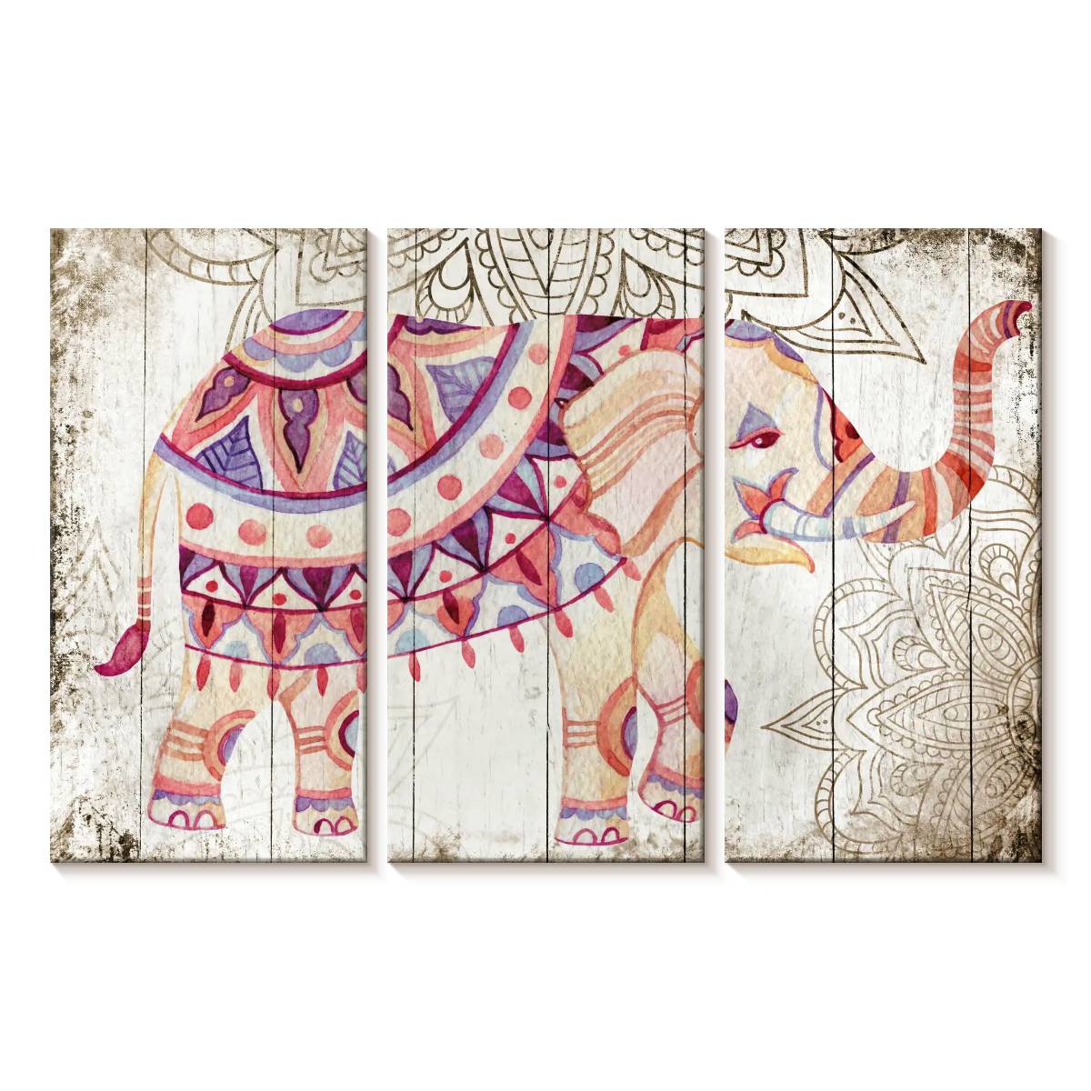 Elephant Stock Wooden Mandala Elephant Wall Art - Horizontal Multi ...