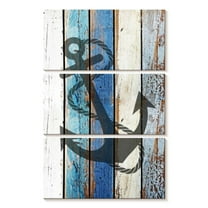 Elephant Stock Wooden Nautical Wall Art - Vertical Multi Panel Canvas - Living Room Wall Decor - Nautical Multi Panel - Blue And Beige Decor - 14" x 23"