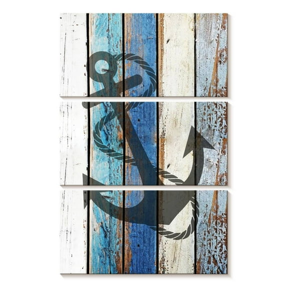 Elephant Stock Wooden Nautical Wall Art - Vertical Multi Panel Canvas - Living Room Wall Decor - Nautical Multi Panel - Blue And Beige Decor - 14" x 23"