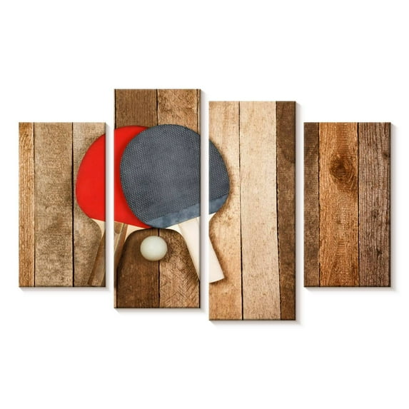 Elephant Stock Wooden Ping Pong Wall Art - Horizontal Multi Panel Canvas - Living Room Wall Decor - Sports Multi Panel - Brown And Red Decor - 24" x 14"