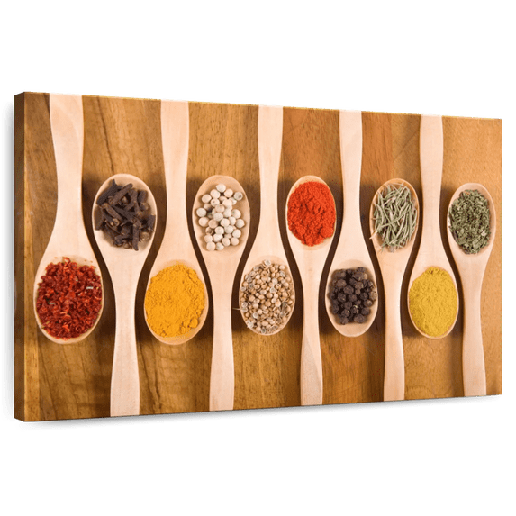 Elephant Stock Wooden Spoons And Spices Wall Art - Horizontal Canvas Wall Art - Living Room Wall Decor - Food And Drink Canvas - Orange And Beige Decor - 30" x 20"
