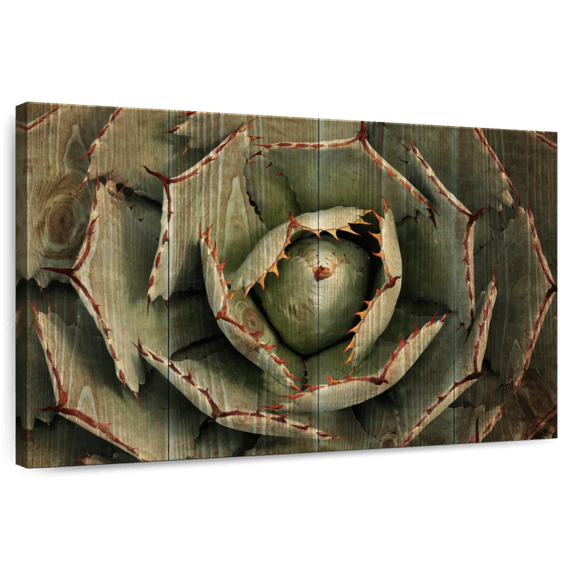 Elephant Stock Wooden Succulents Wall Art - Horizontal Canvas Wall Art - Living Room Wall Decor - Floral And Botanical Canvas - Brown And Green Decor - 48" x 32"