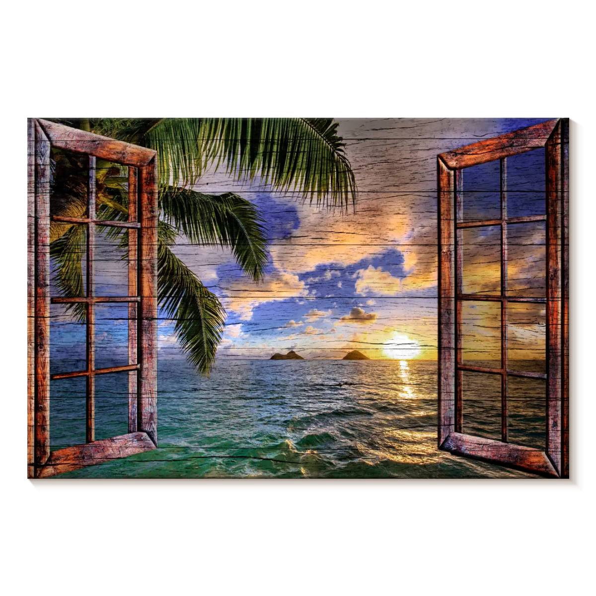 Elephant Stock Wooden Tropical Window View Wall Art - Horizontal Canvas ...