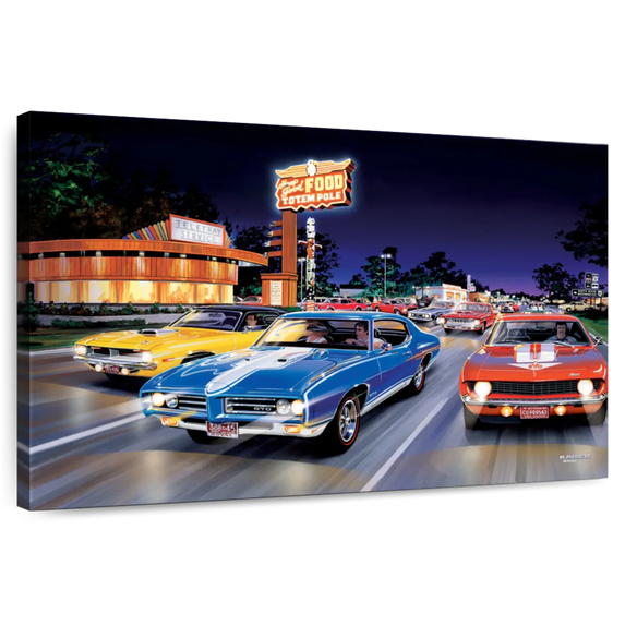 Elephant Stock Woodward Ave Wall Art - Horizontal Canvas Wall Art - Home Office Wall Decor - Sports Canvas - Blue And Orange Decor By Bruce Kaiser - 48" x 32"