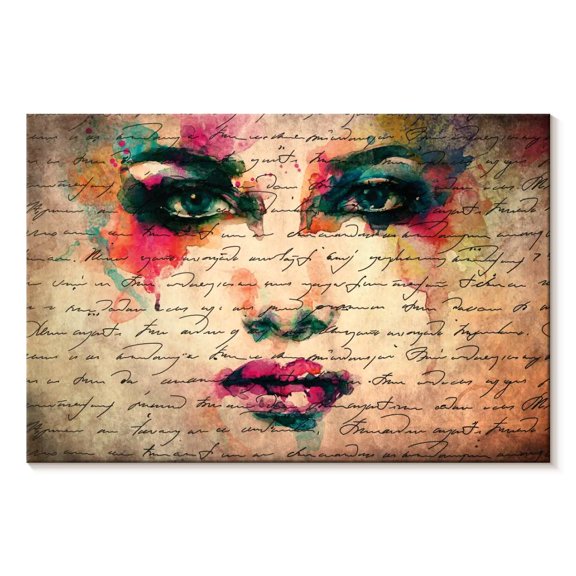 Elephant Stock Words On Enchantress Wall Art - Horizontal Canvas Wall Art - Living Room Wall Decor - People Canvas - Beige And Teal Decor - 12" x 8"