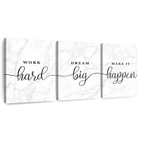 Elephant Stock Work Hard And Make It Happen Typography Wall Art - Horizontal Multi Panel Canvas - Living Room Wall Decor - Inspirational And Typography Multi Panel - White And Gray Decor - 92" x 45"
