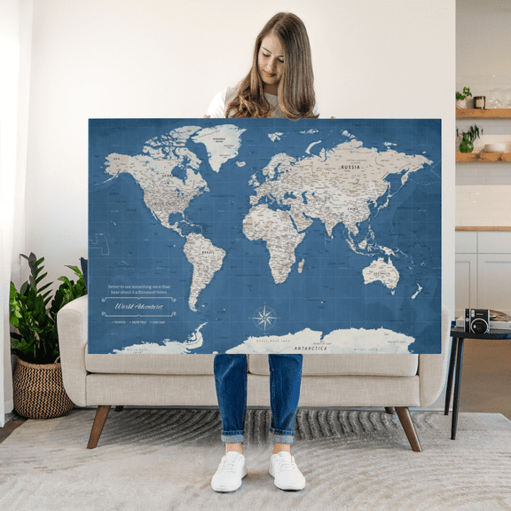 Elephant Stock World Adventures Push Pin Travel Map I Wall Art - Map Canvas Art - 24" x 16"