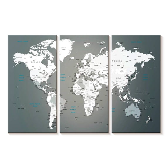 Elephant Stock World Map Masterpiece Iii Wall Art - Horizontal Multi Panel Canvas - Living Room Wall Decor - Map Multi Panel - White And Black Decor - 50" x 32"