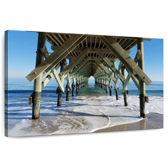 Elephant Stock Under Wrightsville Beach Pier Wall Art - Horizontal Canvas Wall Art - Living Room Wall Decor - Nautical Canvas - Blue And Gray Decor - 12" x 8"