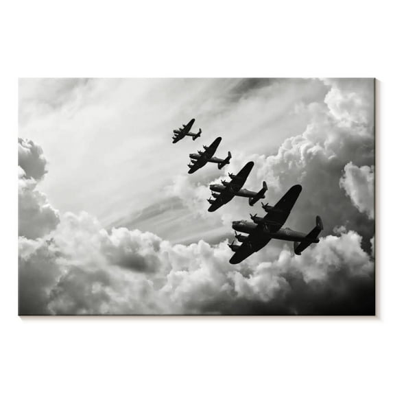 Elephant Stock Ww2 Military Airplanes Wall Art - Horizontal Canvas Wall Art - Living Room Wall Decor - Military Canvas - Gray And Black Decor - 39" x 26"