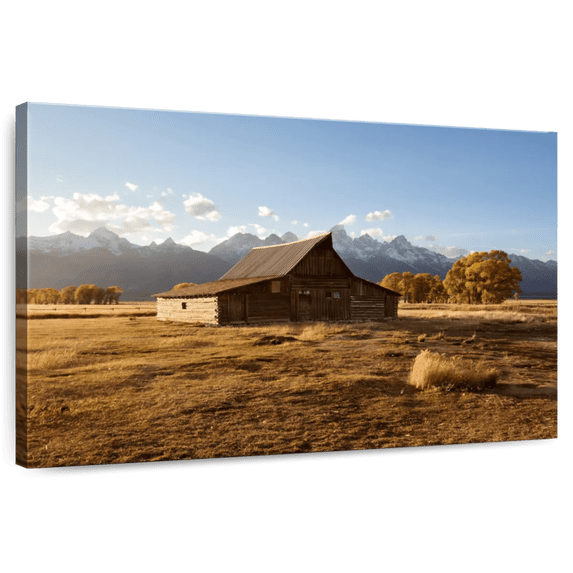 Elephant Stock Wyoming Moulton Barn Wall Art - Horizontal Canvas Wall Art - Living Room Wall Decor - Places Canvas - Brown And Blue Decor - 45" x 30"