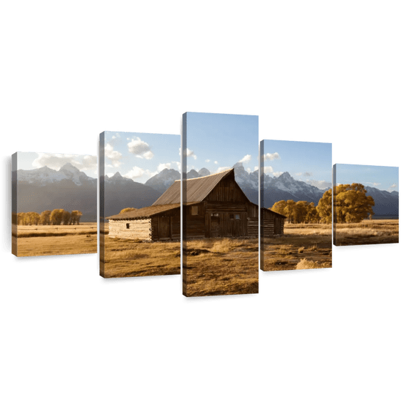 Elephant Stock Wyoming Moulton Barn Wall Art - Horizontal Multi Panel Canvas - Living Room Wall Decor - Places Multi Panel - Brown And Blue Decor - 80" x 36"