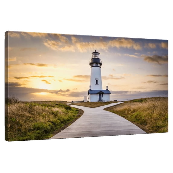 Elephant Stock Yaquina Lighthouse On The Oregon Coast Wall Art - Horizontal Canvas Wall Art - Living Room Wall Decor - Nautical Canvas - Yellow And Green Decor By Scott Stulberg - 48" x 32"