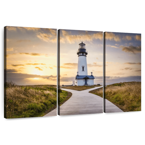 Elephant Stock Yaquina Lighthouse On The Oregon Coast Wall Art - Horizontal Multi Panel Canvas - Living Room Wall Decor - Nautical Multi Panel - Yellow And Green Decor By Scott Stulberg - 45" x 28"