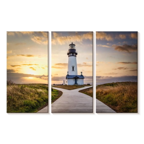 Elephant Stock Yaquina Lighthouse On The Oregon Coast Wall Art - Horizontal Multi Panel Canvas - Living Room Wall Decor - Nautical Multi Panel - Yellow And Green Decor By Scott Stulberg - 45" x 28"