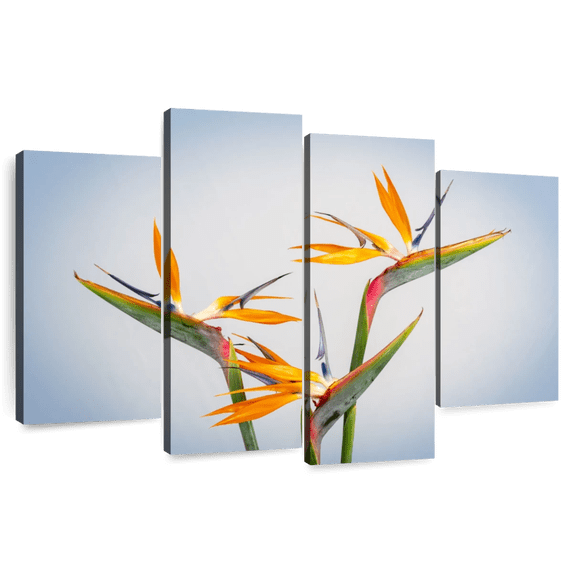 Elephant Stock Yellow Strelitzia Wall Art - Horizontal Multi Panel Canvas - Living Room Wall Decor - Floral And Botanical Multi Panel - Blue And Green Decor - 68" x 42"