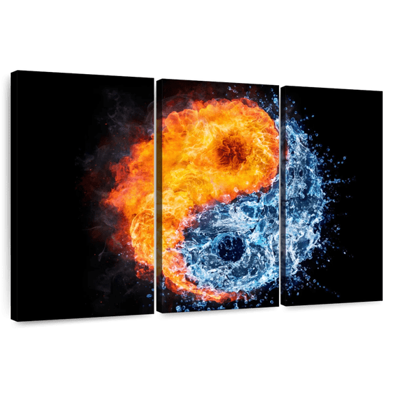 Elephant Stock Yin Yang Elements Wall Art - Horizontal Multi Panel Canvas - Living Room Wall Decor - Wellness Multi Panel - Orange And Blue Decor - 65" x 42"