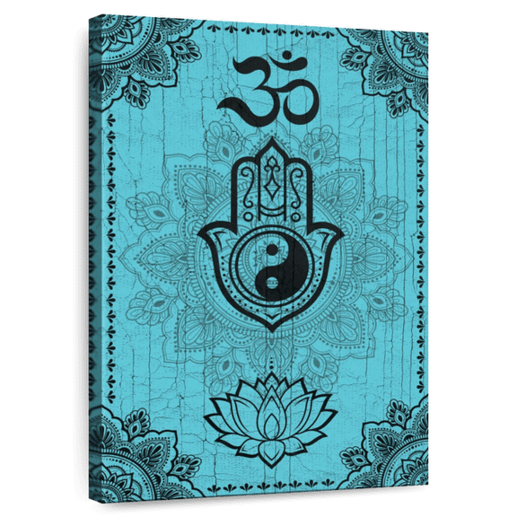 Elephant Stock Yin Yang On Hamsa Wall Art - Vertical Canvas Wall Art - Living Room Wall Decor - Wellness Canvas - Turquoise And Black Decor - 34" x 51"