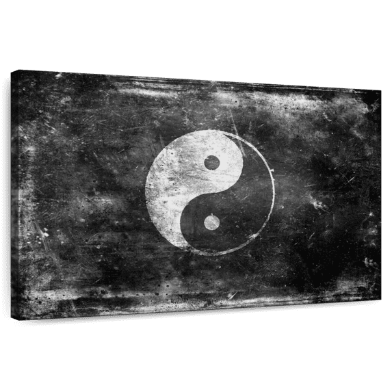 Elephant Stock Yin Yang Symbol Wall Art - Horizontal Canvas Wall Art - Living Room Wall Decor - Wellness Canvas - Black And Gray Decor - 36" x 24"