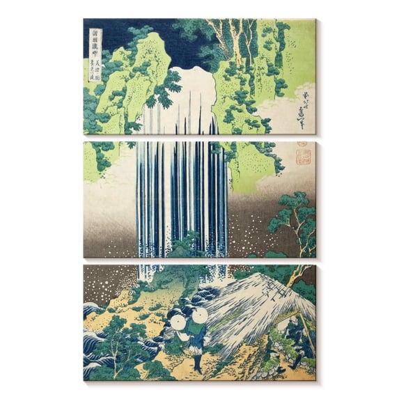 Elephant Stock Yoro Waterfall In Mino Province Wall Art - Vertical Multi Panel Canvas - Hallway Wall Decor - Nature Multi Panel - Blue And Green Decor By Hokusai - 14" x 23"