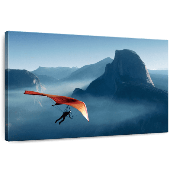 Elephant Stock Yosemite Hang Glider Wall Art - Horizontal Canvas Wall Art - Living Room Wall Decor - Sports Canvas - Blue And Orange Decor - 12" x 8"