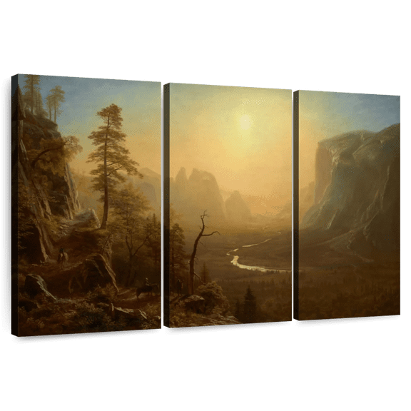 Elephant Stock Yosemite Valley Glacier Point Trail Wall Art - Horizontal Multi Panel Canvas - Living Room Wall Decor - Nature Multi Panel - Brown And Orange Decor By Albert Bierstadt - 33" x 20"