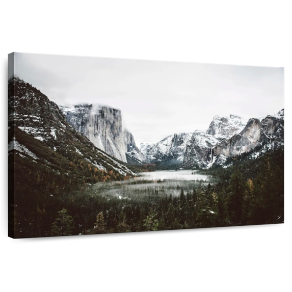 Elephant Stock Yosemite Winter Magic Wall Art - Horizontal Canvas Wall Art - Living Room Wall Decor - Nature Canvas - White And Black Decor - 36" x 24"