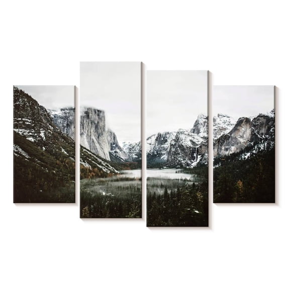 Elephant Stock Yosemite Winter Magic Wall Art - Horizontal Multi Panel Canvas - Living Room Wall Decor - Nature Multi Panel - White And Black Decor - 30" x 18"