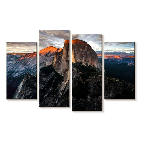Elephant Stock Yosemite's Half Dome Wall Art - Horizontal Multi Panel Canvas - Living Room Wall Decor - Nature Multi Panel - Brown And Blue Decor - 30" x 18"