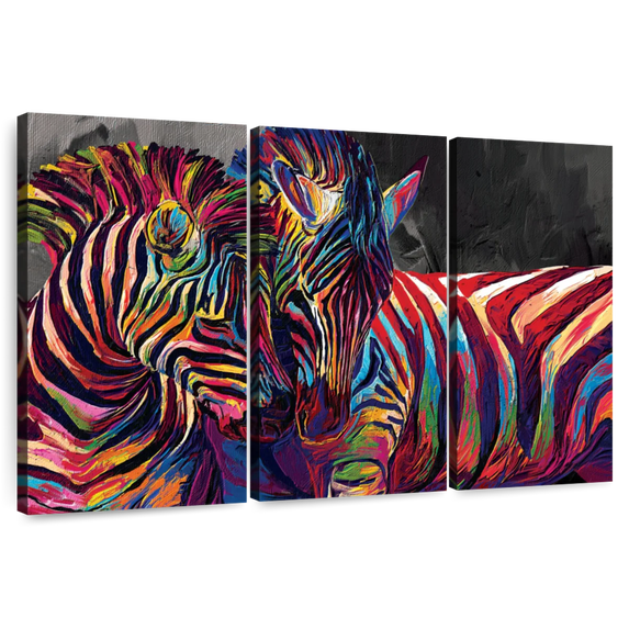 Elephant Stock Zebra Intimacy Abstract Color Wall Art - Horizontal Multi Panel Canvas - Living Room Wall Decor - Animal Multi Panel - Blue And Beige Decor - 65" x 42"
