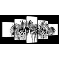 Elephant Stock Zebras On The Move Wall Art - Horizontal Multi Panel Canvas - 5 Pieceliving Room Wall Decor - Photography Animal Multi Panel - Black And White Decor - 29" x 12"
