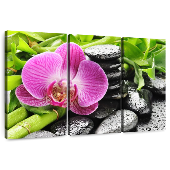 Elephant Stock Zen Stones For Spa Wall Art - Horizontal Multi Panel Canvas - Living Room Wall Decor - Wellness Multi Panel - Green And Black Decor - 38" x 24"