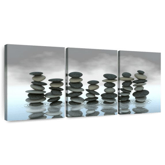 Elephant Stock Zen Stones Wall Art - Horizontal Multi Panel Canvas - 3 Pieceliving Room Wall Decor - Photography Wellness Multi Panel - Gray And Black Decor - 26" x 12"