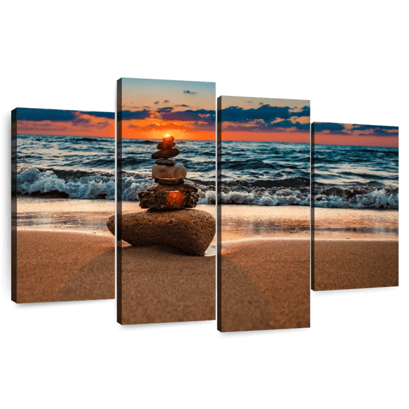Elephant Stock Zen Sunset Balance Wall Art - Horizontal Multi Panel Canvas - Living Room Wall Decor - Wellness Multi Panel - Brown And Gray Decor - 75" x 48"