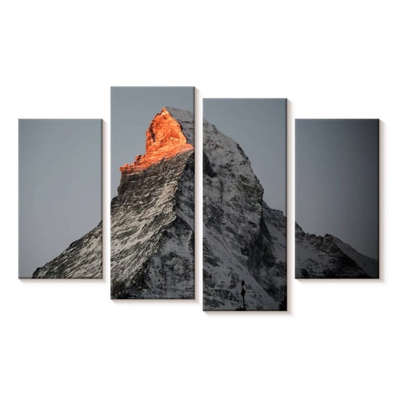 Elephant Stock Zermatt Mountain Glow Wall Art - Horizontal Multi Panel Canvas - Living Room Wall Decor - Places Multi Panel - Gray And Blue Decor - 24" x 14"