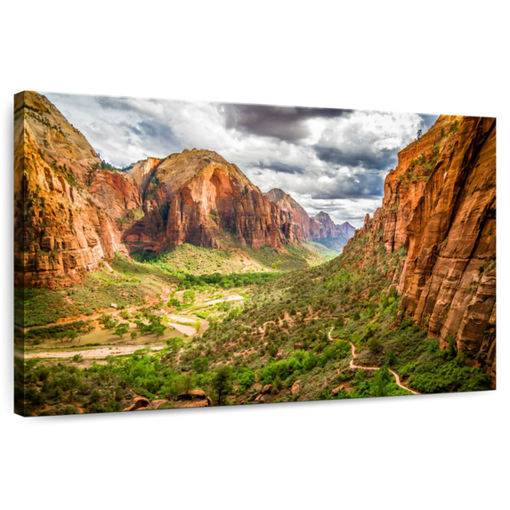 Elephant Stock Zion National Park Mountainscape Wall Art - Horizontal Canvas Wall Art - Living Room Wall Decor - Nature Canvas - Blue And Brown Decor - 45" x 30"