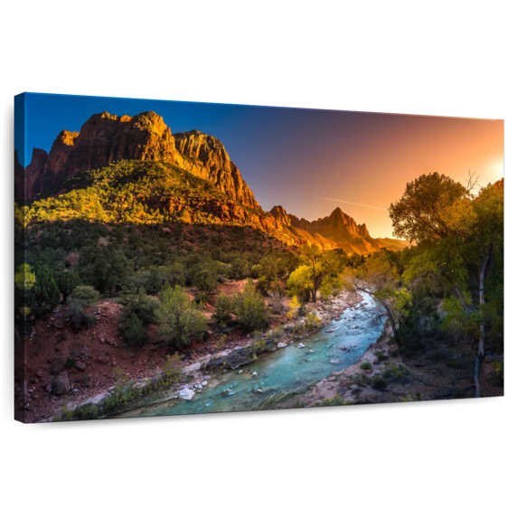 Elephant Stock Zion National Park River Wall Art - Horizontal Canvas Wall Art - Living Room Wall Decor - Nature Canvas - Orange And Blue Decor - 12" x 8"