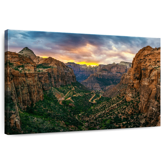 Elephant Stock Zion National Park At Sunset Wall Art - Horizontal Canvas Wall Art - Living Room Wall Decor - Nature Canvas - Blue And Brown Decor - 48" x 32"